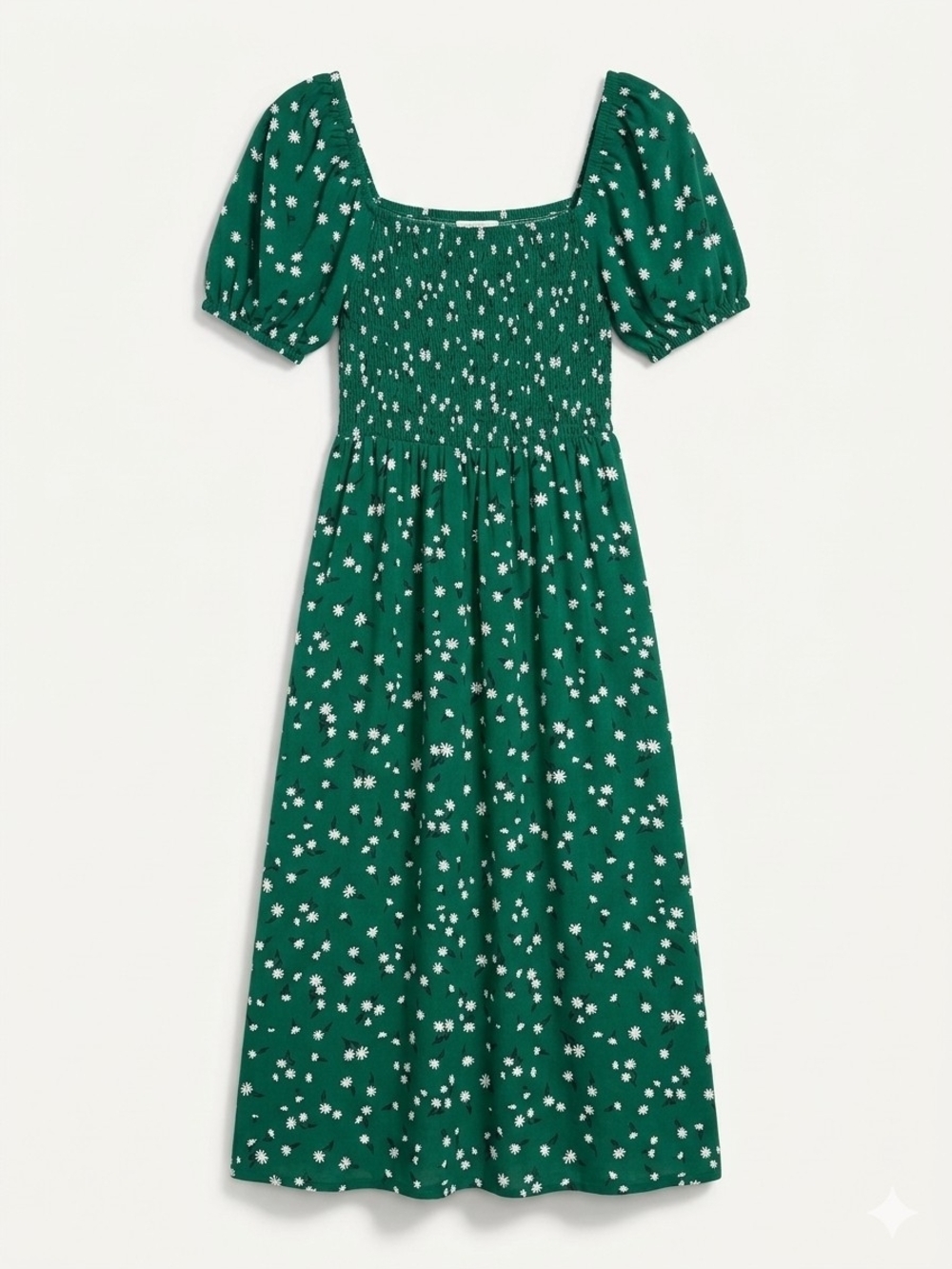 APRICOT Green Daisy-Print Smocked Midi Dress